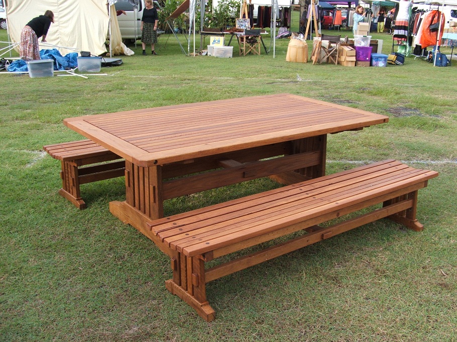 Timber Outdoor Table And Bench Seats, Timber Outdoor Bench Dining Table